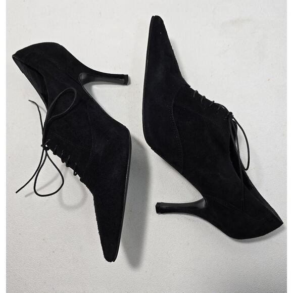 Lumiani Lace Up Oxford Style Heels Black Suede Made in Italy Sz 40/US 9-9.5 - Picture 4 of 9